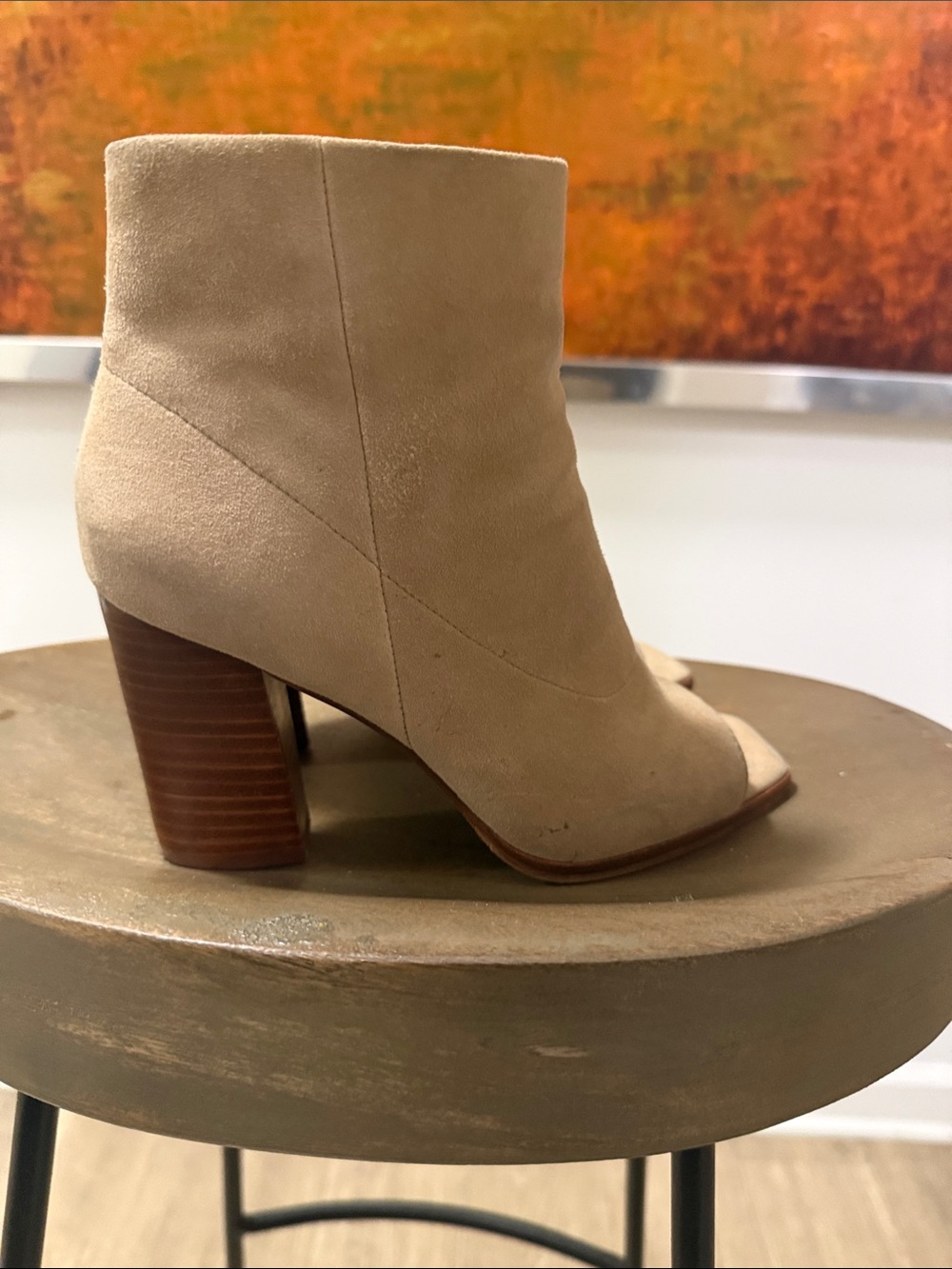 Vince Camuto Beige Suede Open-Toe Ankle Booties